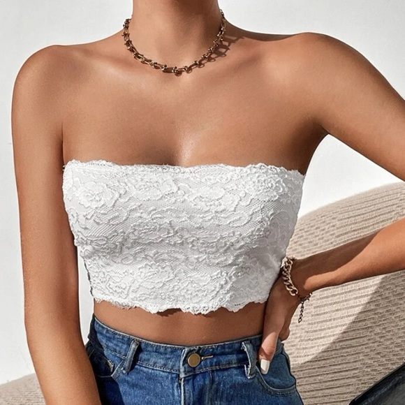 Chic Nation Tops - White full lace floral tank top